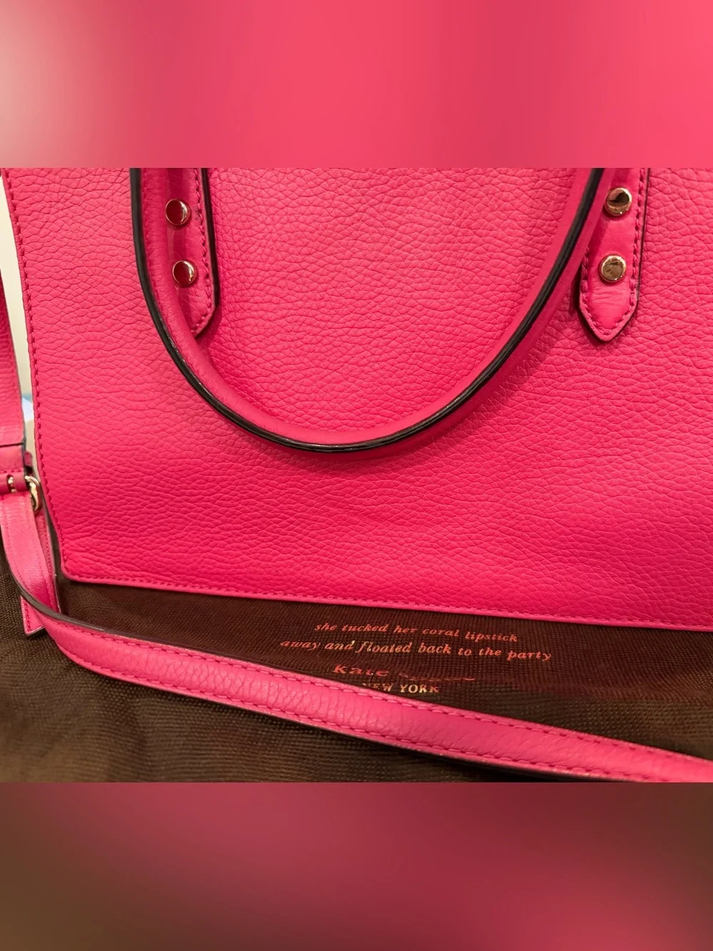 Kate Spade Mulberry Street Lise Ruby Pink Pebbled Leather Satchel Bag w Dust Bag